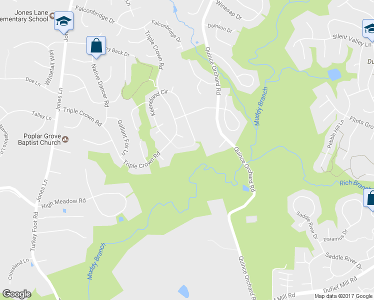 map of restaurants, bars, coffee shops, grocery stores, and more near 14630 Keeneland Circle in North Potomac