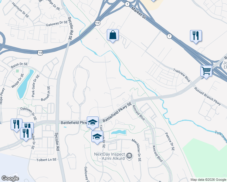 map of restaurants, bars, coffee shops, grocery stores, and more near 201 Greenhow Court Southeast in Leesburg
