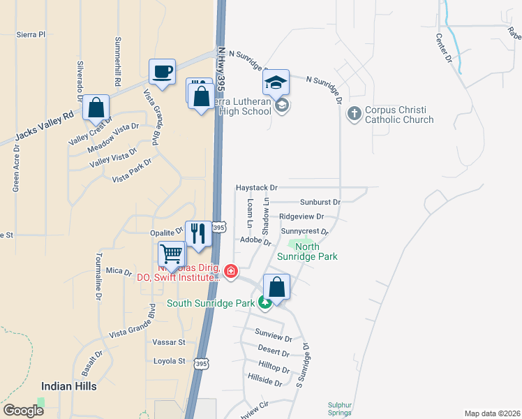 map of restaurants, bars, coffee shops, grocery stores, and more near 3560 Shadow Lane in Carson City
