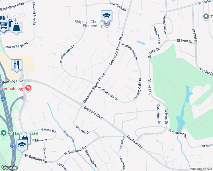 map of restaurants, bars, coffee shops, grocery stores, and more near 309 Windfern Court in Millersville