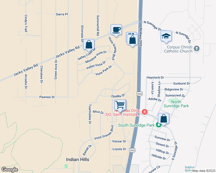 map of restaurants, bars, coffee shops, grocery stores, and more near 906 Tourmaline Drive in Carson City