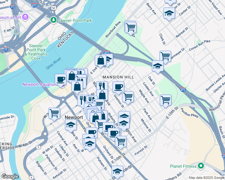 map of restaurants, bars, coffee shops, grocery stores, and more near 402 East 5th Street in Newport