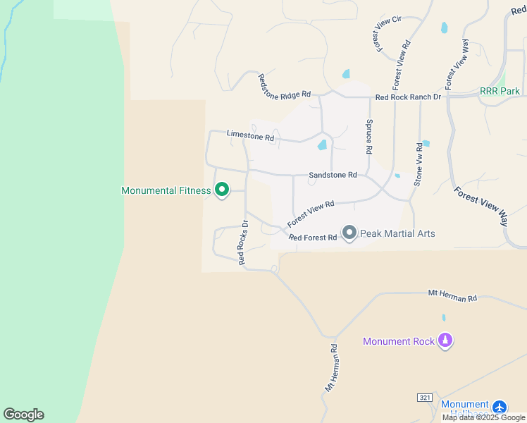 map of restaurants, bars, coffee shops, grocery stores, and more near 18125 Red Rocks Drive in Monument
