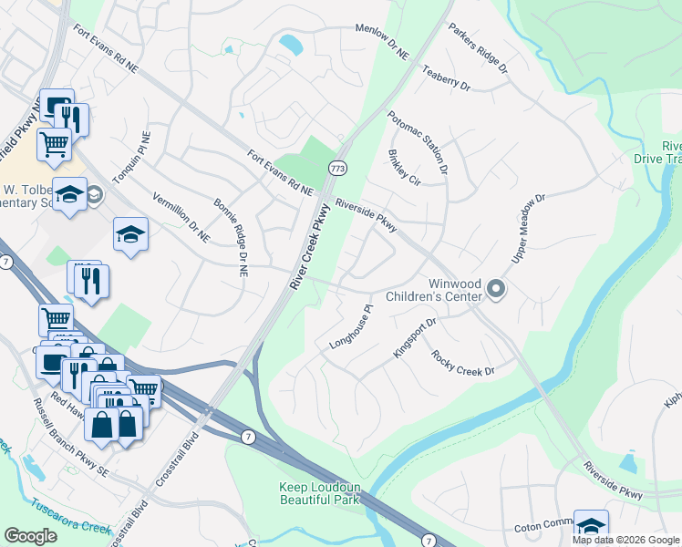 map of restaurants, bars, coffee shops, grocery stores, and more near 43013 Chathill Terrace in Leesburg