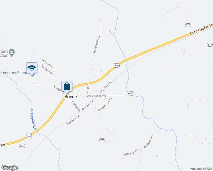 map of restaurants, bars, coffee shops, grocery stores, and more near 5 Virginia Avenue in Boyce