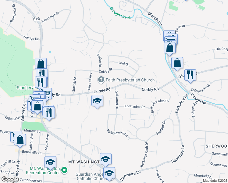 map of restaurants, bars, coffee shops, grocery stores, and more near 2173 Trailwood Drive in Cincinnati