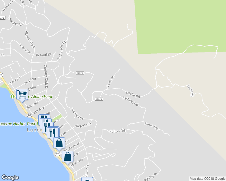 map of restaurants, bars, coffee shops, grocery stores, and more near 6777 Leslie Road in Lucerne