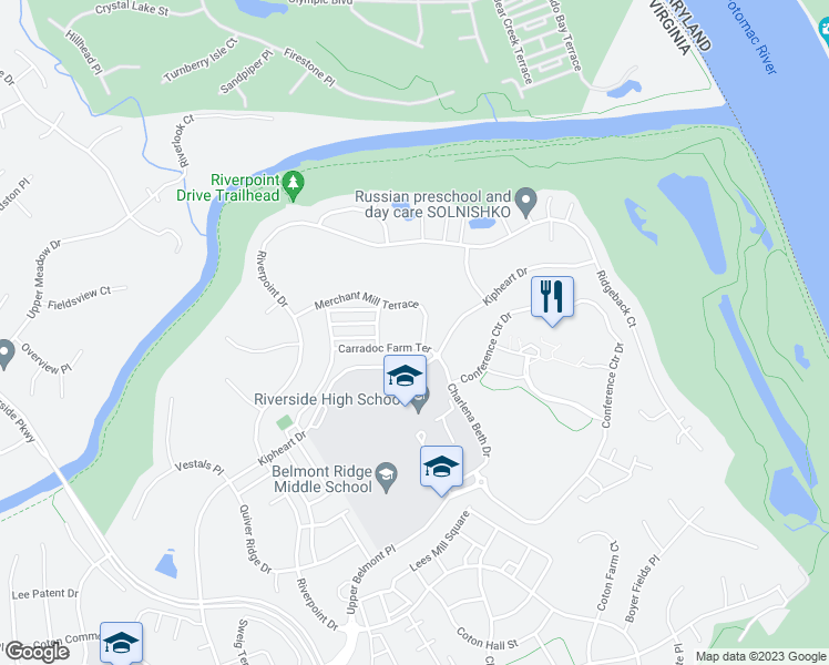 map of restaurants, bars, coffee shops, grocery stores, and more near 43625 Merchant Mill Terrace in Leesburg