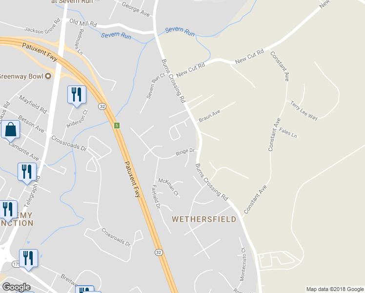 map of restaurants, bars, coffee shops, grocery stores, and more near 1510 Ringe Drive in Severn