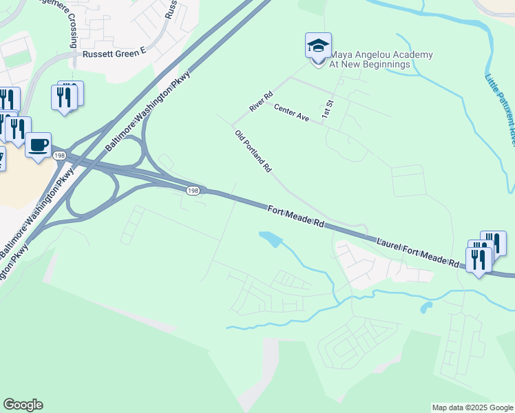 map of restaurants, bars, coffee shops, grocery stores, and more near 3343 Laurel Fort Meade Road in Laurel