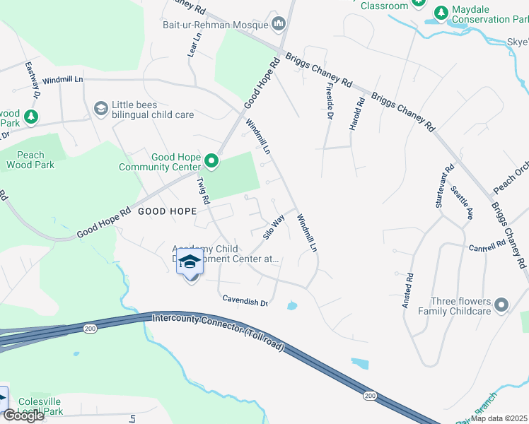 map of restaurants, bars, coffee shops, grocery stores, and more near 14509 Farmcrest Place in Silver Spring