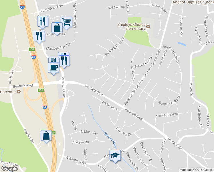 map of restaurants, bars, coffee shops, grocery stores, and more near 328 Red Magnolia Court in Millersville