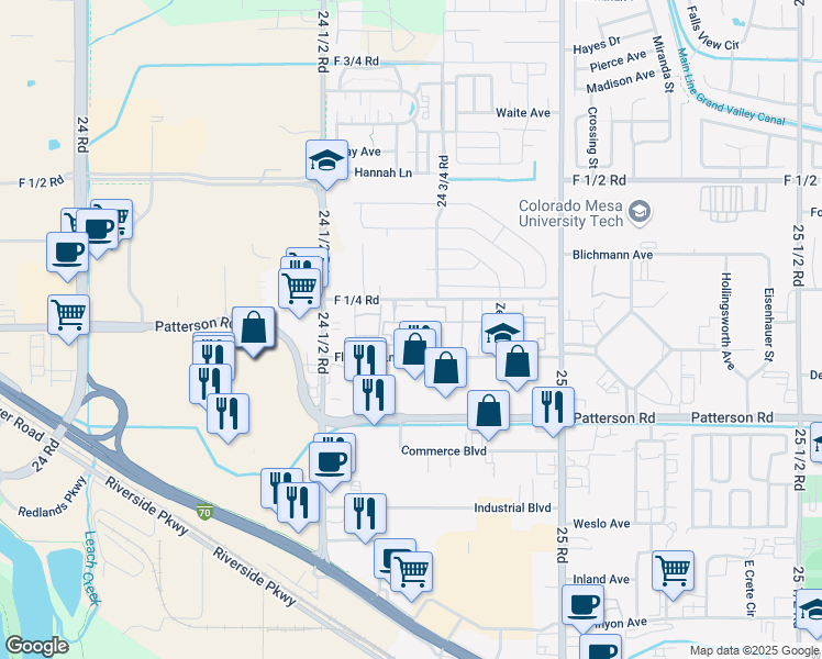 map of restaurants, bars, coffee shops, grocery stores, and more near 2459 Thunder Mountain Drive in Grand Junction