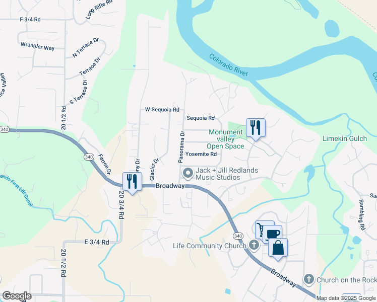 map of restaurants, bars, coffee shops, grocery stores, and more near 2106 Yosemite Road in Grand Junction