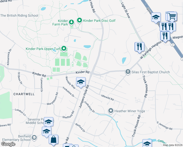 map of restaurants, bars, coffee shops, grocery stores, and more near 300 Jumpers Hole Road in Severna Park