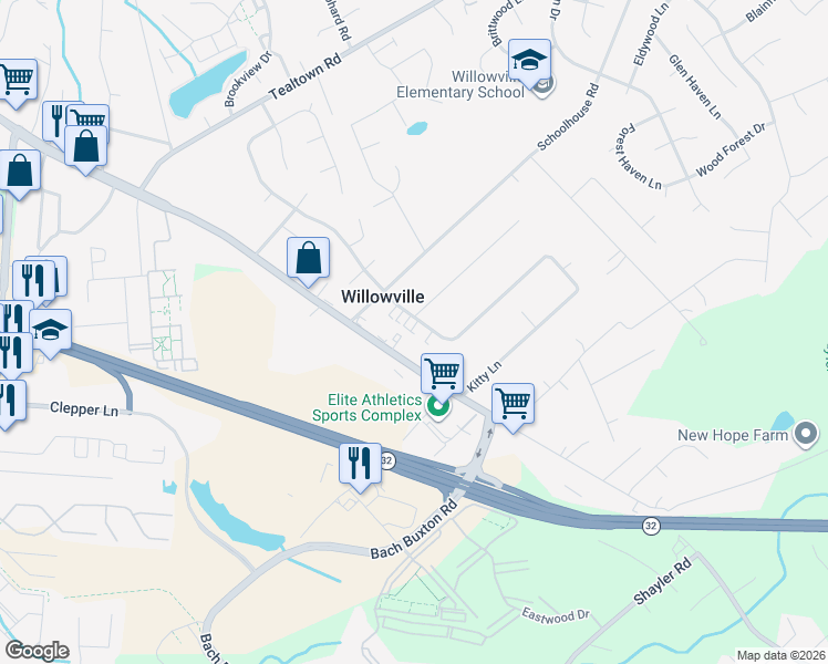 map of restaurants, bars, coffee shops, grocery stores, and more near 1136 Old State Route 74 in Batavia