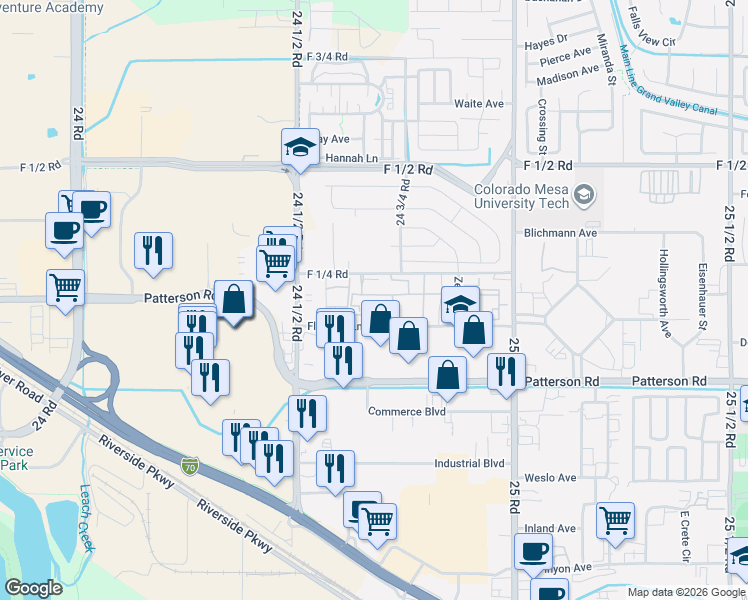 map of restaurants, bars, coffee shops, grocery stores, and more near 2459 Thunder Mountain Drive in Grand Junction