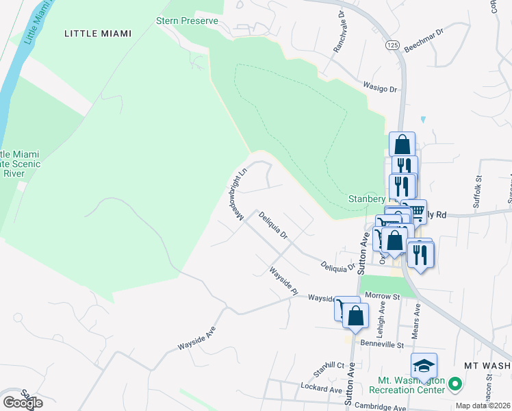 map of restaurants, bars, coffee shops, grocery stores, and more near 1338 Deliquia Drive in Cincinnati
