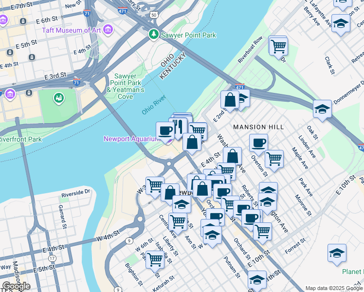 map of restaurants, bars, coffee shops, grocery stores, and more near 304 Monmouth Street in Newport