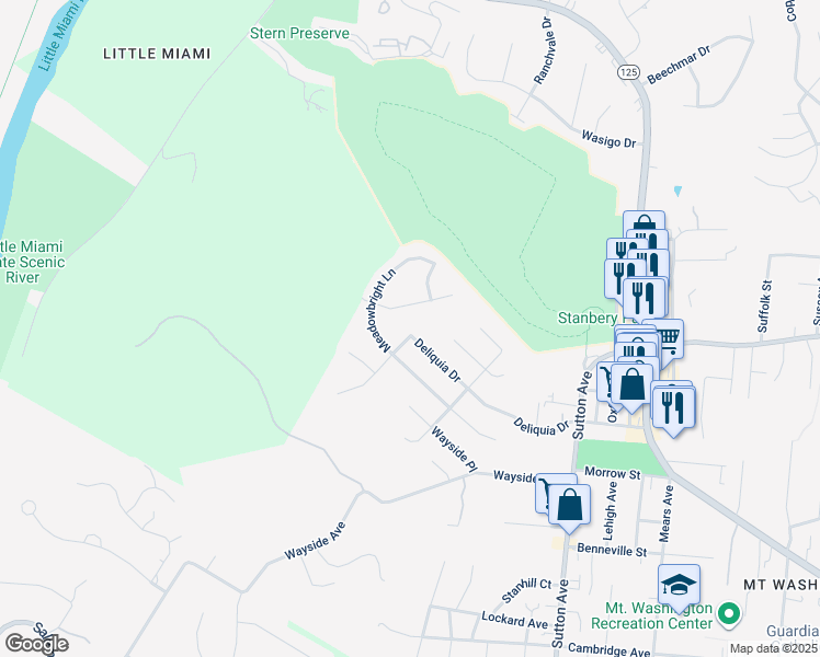 map of restaurants, bars, coffee shops, grocery stores, and more near 1338 Deliquia Drive in Cincinnati