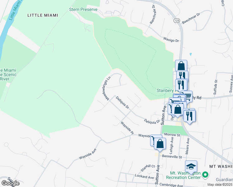 map of restaurants, bars, coffee shops, grocery stores, and more near 1338 Deliquia Drive in Cincinnati