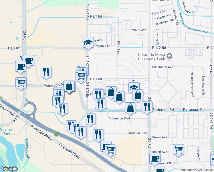 map of restaurants, bars, coffee shops, grocery stores, and more near 2459 Thunder Mountain Drive in Grand Junction