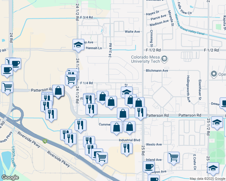 map of restaurants, bars, coffee shops, grocery stores, and more near 2477 Thunder Mountain Drive in Grand Junction