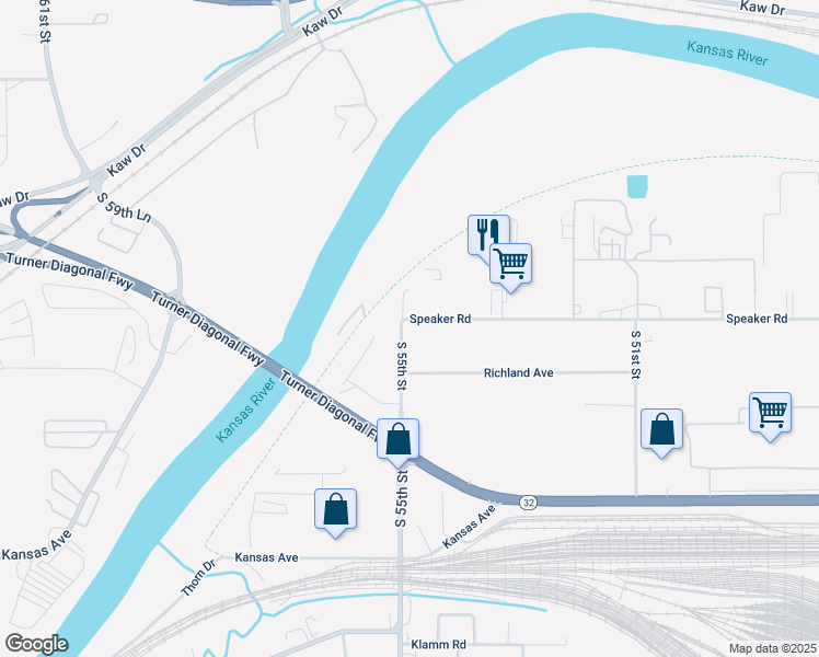 map of restaurants, bars, coffee shops, grocery stores, and more near 53 South 55th Street in Kansas City