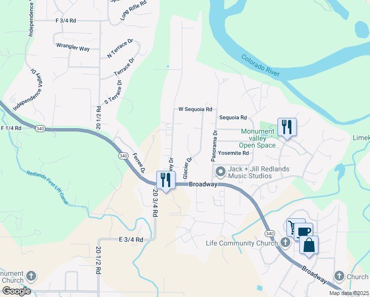 map of restaurants, bars, coffee shops, grocery stores, and more near 617 Sierra Court in Grand Junction