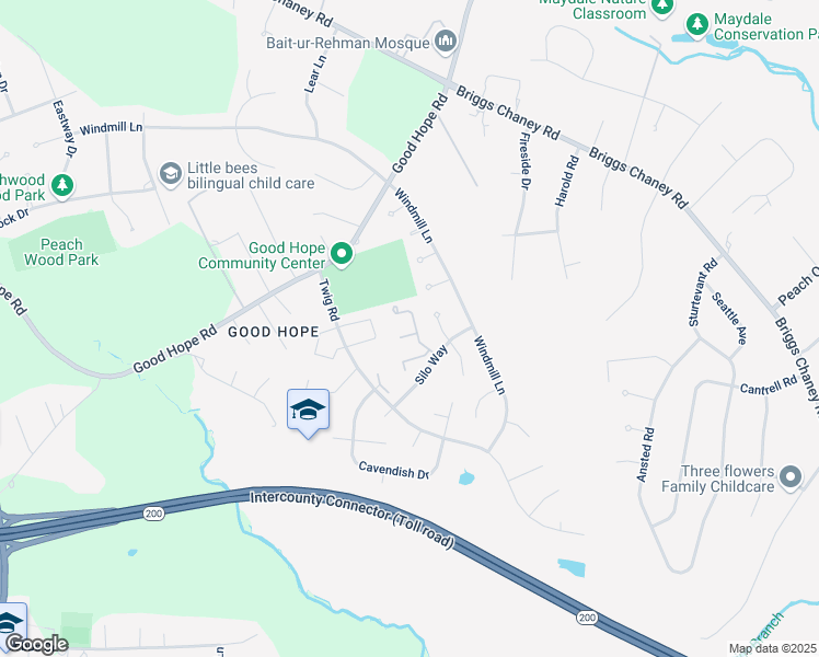 map of restaurants, bars, coffee shops, grocery stores, and more near 20 Farmcrest Court in Silver Spring