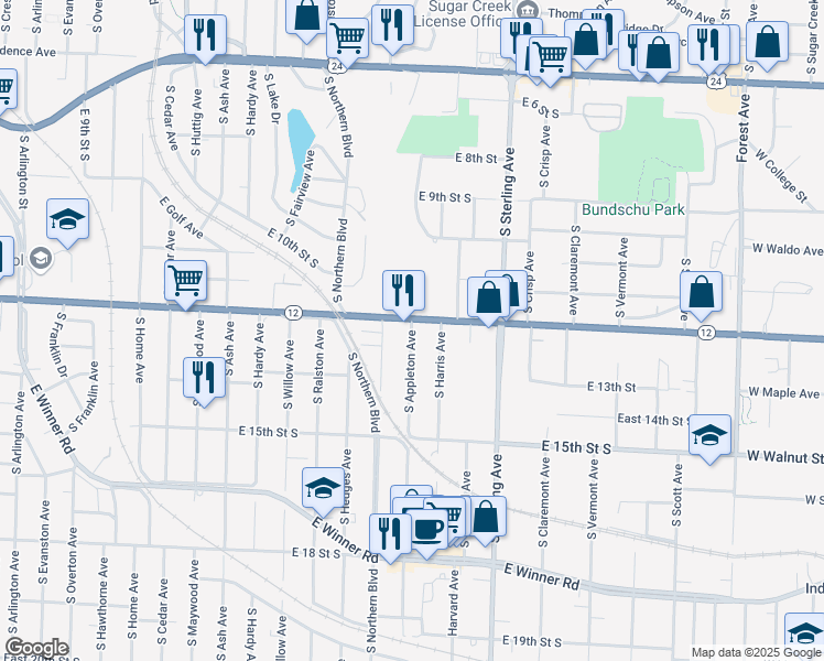map of restaurants, bars, coffee shops, grocery stores, and more near 1229 South Appleton Avenue in Independence