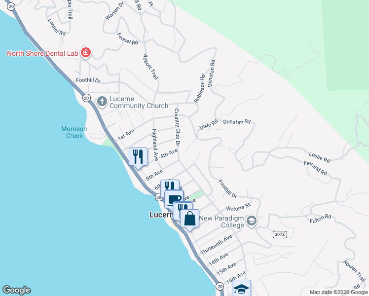 map of restaurants, bars, coffee shops, grocery stores, and more near 4219 Windsor Way in Lucerne