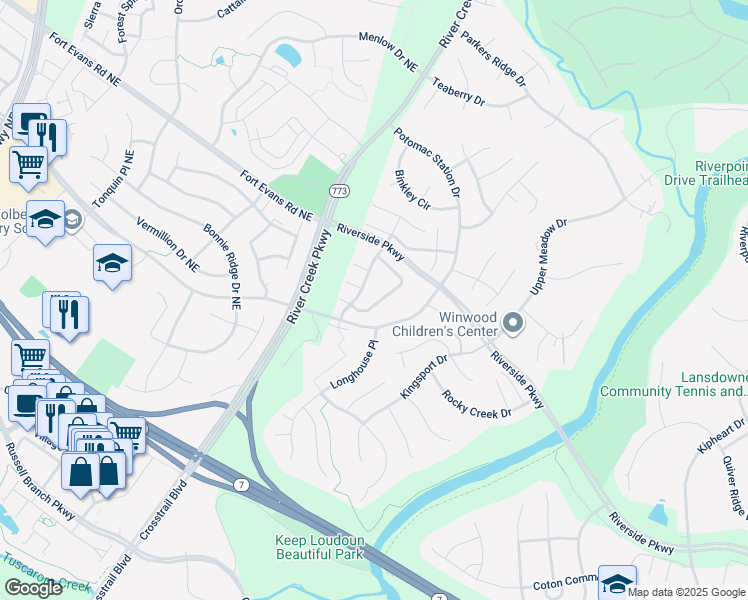 map of restaurants, bars, coffee shops, grocery stores, and more near 43123 Shadow Terrace in Leesburg