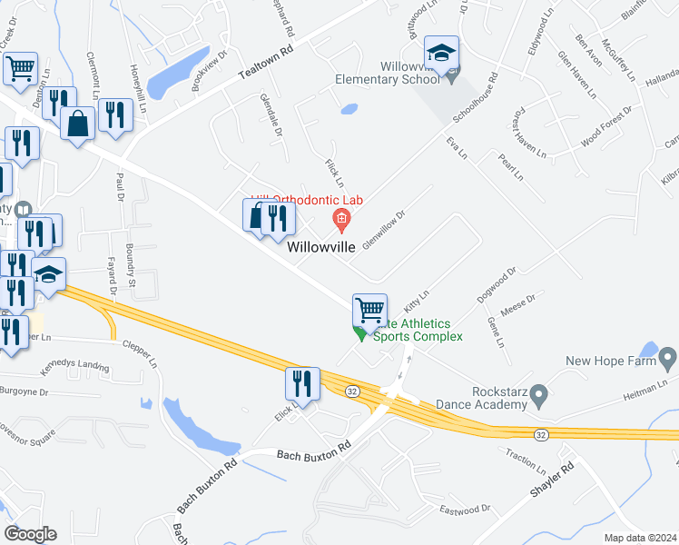 map of restaurants, bars, coffee shops, grocery stores, and more near 1136 Old State Route 74 in Batavia