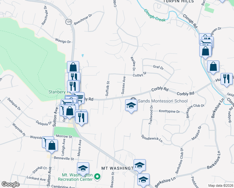 map of restaurants, bars, coffee shops, grocery stores, and more near 6358 Corbly Road in Cincinnati