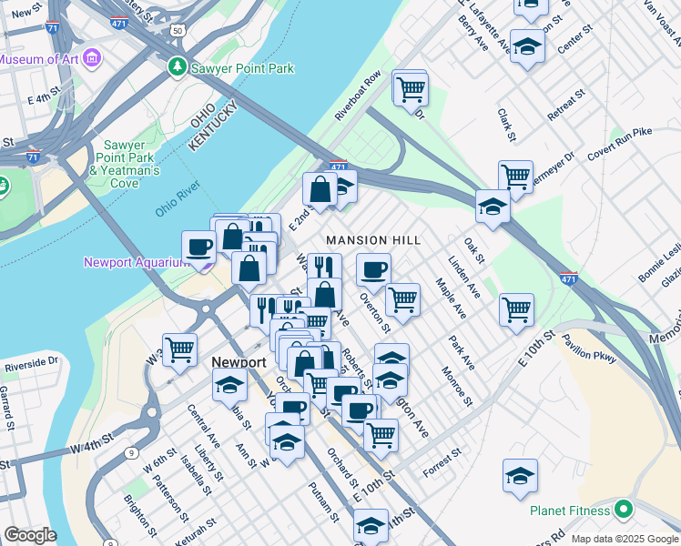 map of restaurants, bars, coffee shops, grocery stores, and more near 402 East 5th Street in Newport