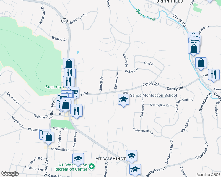 map of restaurants, bars, coffee shops, grocery stores, and more near 6358 Corbly Road in Cincinnati