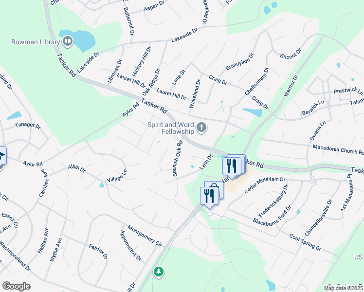 map of restaurants, bars, coffee shops, grocery stores, and more near 111 Spanish Oak Road in Stephens City