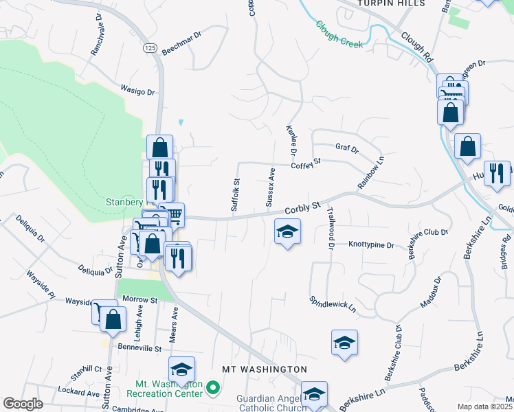 map of restaurants, bars, coffee shops, grocery stores, and more near 6358 Corbly Road in Cincinnati