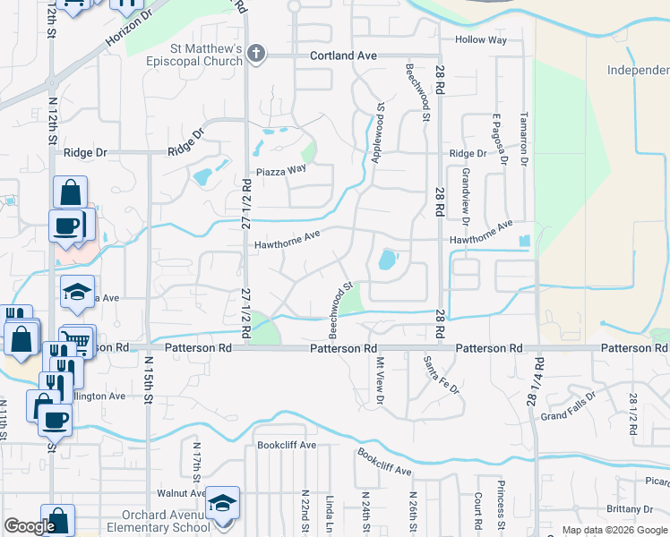 map of restaurants, bars, coffee shops, grocery stores, and more near 2939 Crocus Street in Grand Junction