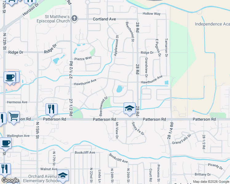 map of restaurants, bars, coffee shops, grocery stores, and more near 2918 Pheasant Run Street in Grand Junction