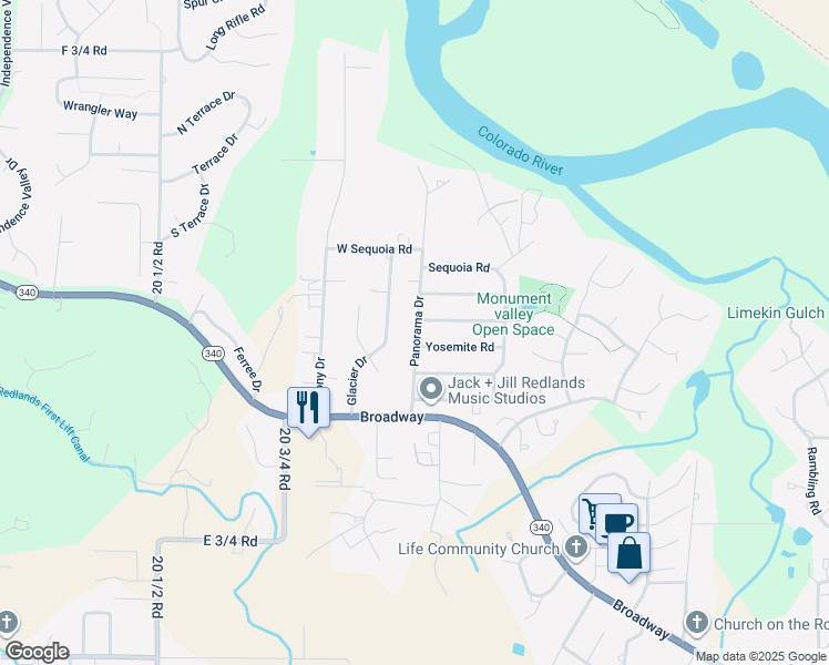 map of restaurants, bars, coffee shops, grocery stores, and more near 2106 Yosemite Rd in Grand Junction