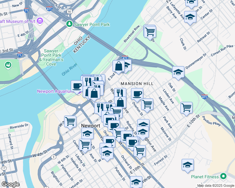 map of restaurants, bars, coffee shops, grocery stores, and more near 306 East 4th Street in Newport