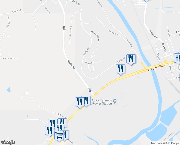 map of restaurants, bars, coffee shops, grocery stores, and more near 301 Riverscape Court in Lawrenceburg