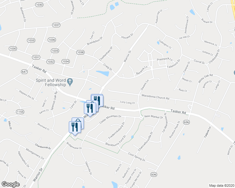 map of restaurants, bars, coffee shops, grocery stores, and more near 1426 Macedonia Church Road in Stephens City