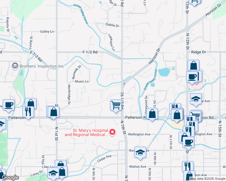 map of restaurants, bars, coffee shops, grocery stores, and more near 601 Horizon Place in Grand Junction