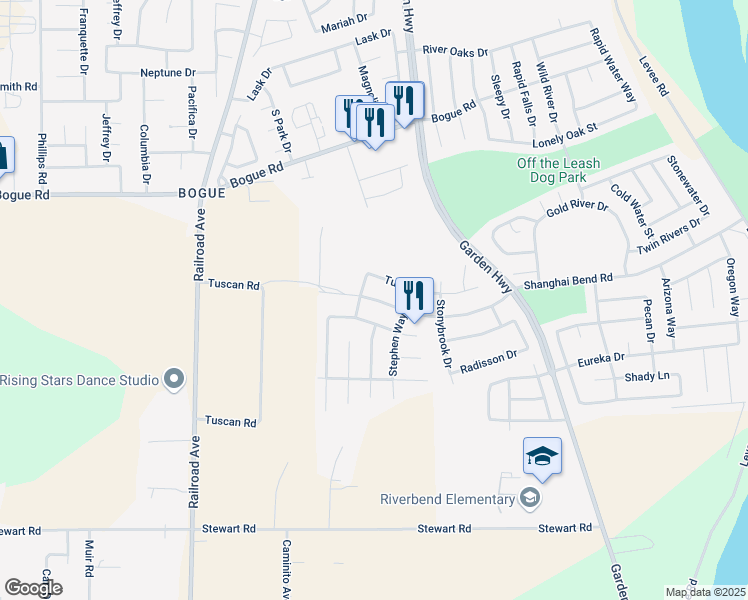 map of restaurants, bars, coffee shops, grocery stores, and more near 662 Shanghai Bend Road in Yuba City