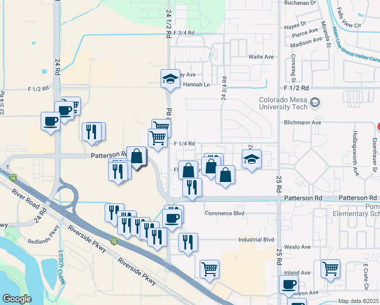 map of restaurants, bars, coffee shops, grocery stores, and more near 2455 Window Rock Lane in Grand Junction