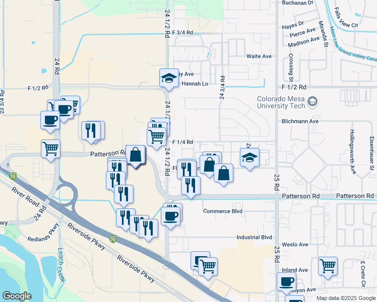 map of restaurants, bars, coffee shops, grocery stores, and more near 2455 Window Rock Lane in Grand Junction