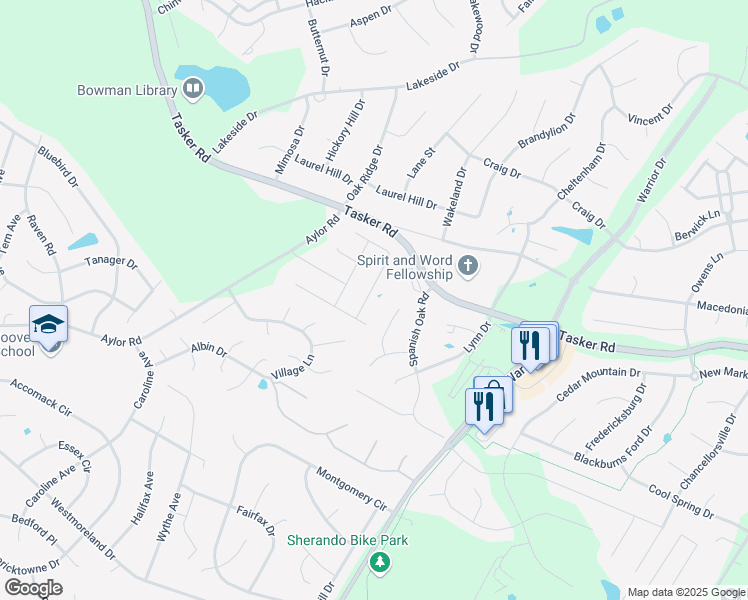 map of restaurants, bars, coffee shops, grocery stores, and more near 121 Button Bush Avenue in Stephens City